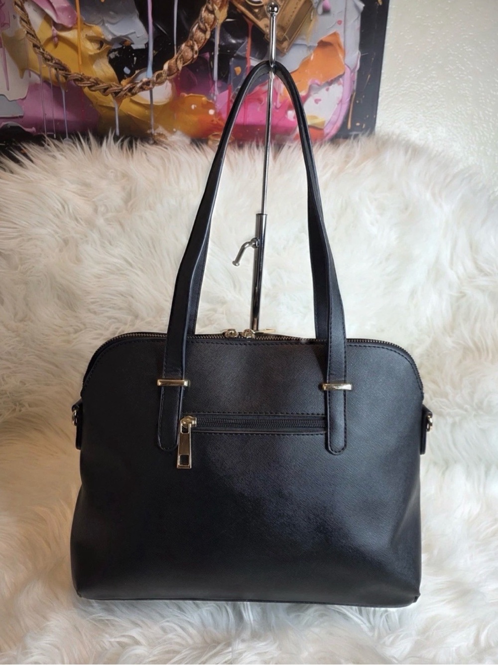 kate spade Black Leather Shoulder Bag with Gold Hardware